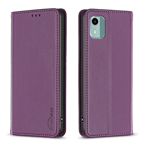 Leather Case Stands Flip Cover Holder B23F for Nokia C12 Pro Purple