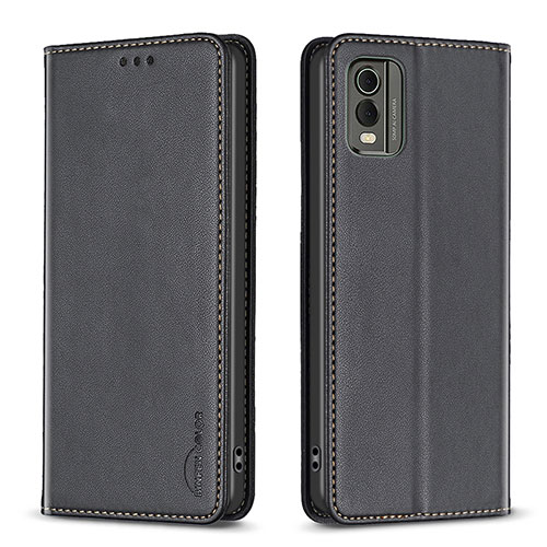 Leather Case Stands Flip Cover Holder B23F for Nokia C210 Black