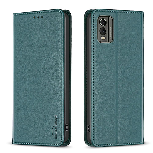 Leather Case Stands Flip Cover Holder B23F for Nokia C210 Green