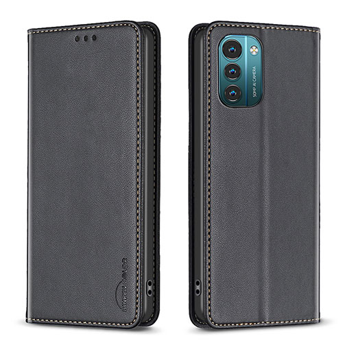 Leather Case Stands Flip Cover Holder B23F for Nokia G11 Black