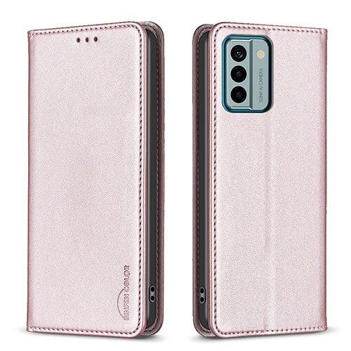 Leather Case Stands Flip Cover Holder B23F for Nokia G22 Rose Gold