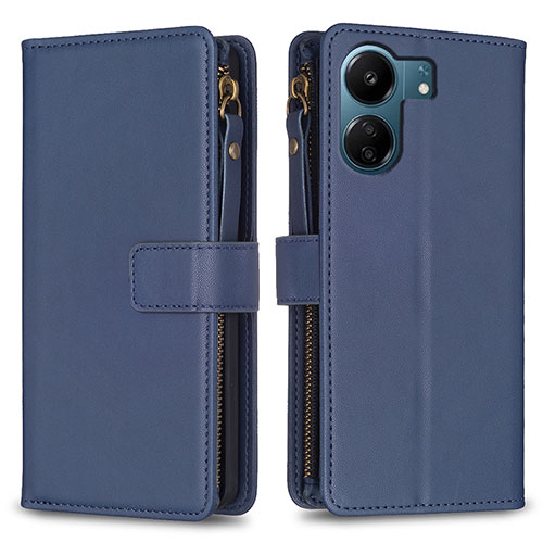 Leather Case Stands Flip Cover Holder B23F for Xiaomi Poco C65 Blue