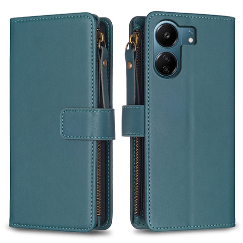 Leather Case Stands Flip Cover Holder B23F for Xiaomi Poco C65 Green