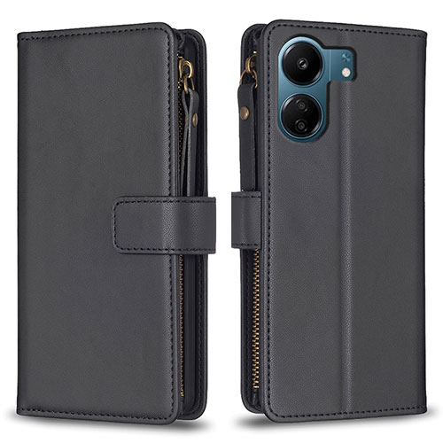 Leather Case Stands Flip Cover Holder B23F for Xiaomi Redmi 13C Black