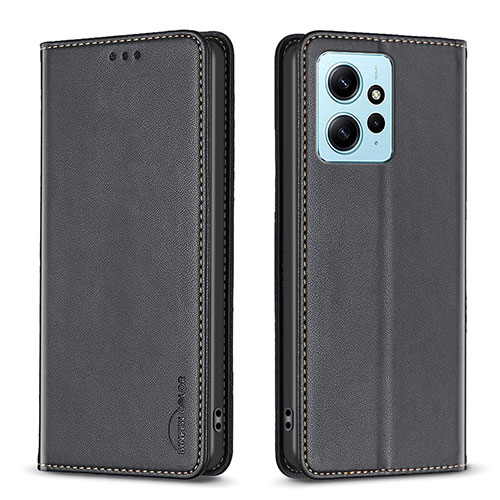 Leather Case Stands Flip Cover Holder B23F for Xiaomi Redmi Note 12 4G Black