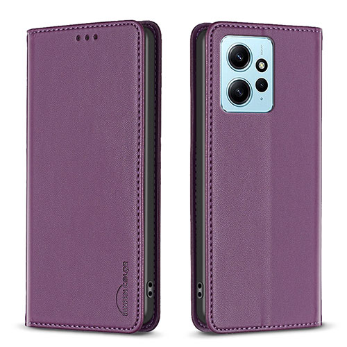 Leather Case Stands Flip Cover Holder B23F for Xiaomi Redmi Note 12 4G Purple