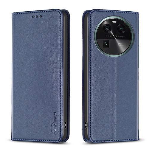 Leather Case Stands Flip Cover Holder B24F for Oppo Find X6 5G Blue