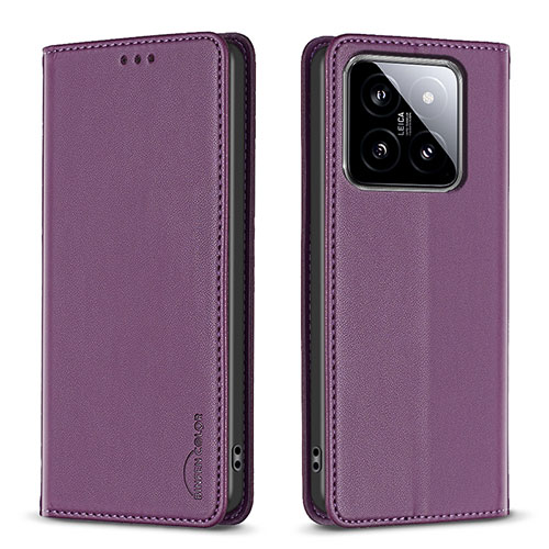 Leather Case Stands Flip Cover Holder B24F for Xiaomi Mi 14 5G Purple