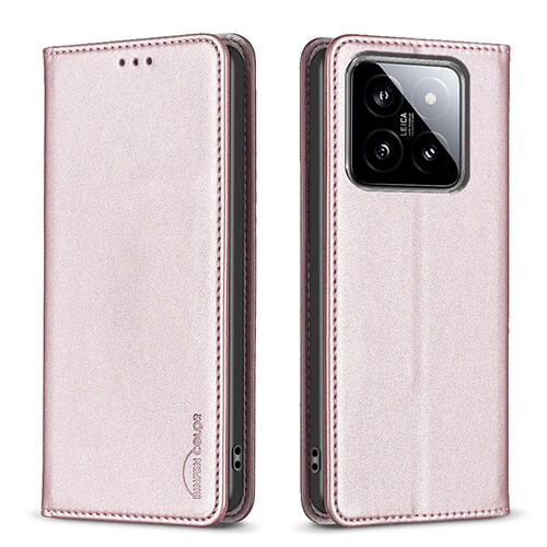 Leather Case Stands Flip Cover Holder B24F for Xiaomi Mi 14 Pro 5G Rose Gold