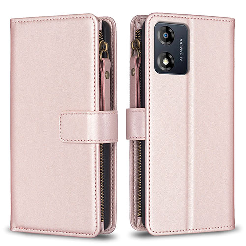 Leather Case Stands Flip Cover Holder B25F for Motorola Moto E13 Rose Gold