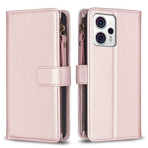 Leather Case Stands Flip Cover Holder B25F for Motorola Moto G13 Rose Gold