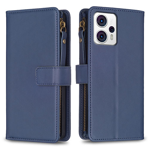 Leather Case Stands Flip Cover Holder B25F for Motorola Moto G23 Blue