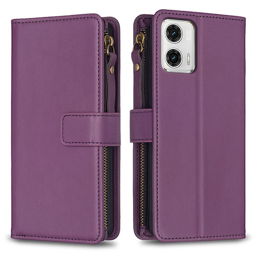 Leather Case Stands Flip Cover Holder B25F for Motorola Moto G73 5G Purple