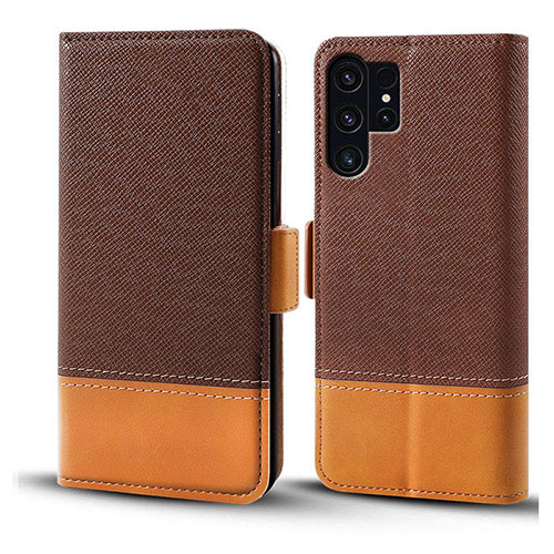 Leather Case Stands Flip Cover Holder BF18 for Samsung Galaxy S24 Ultra 5G Brown