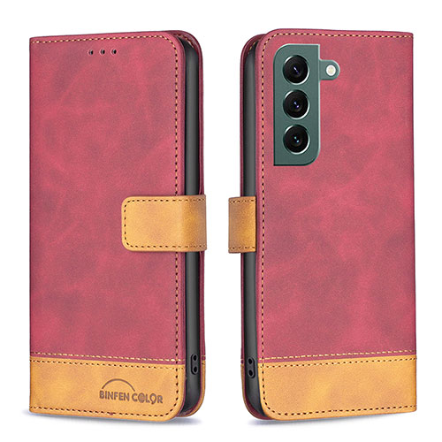 Leather Case Stands Flip Cover Holder BF2 for Samsung Galaxy S24 Plus 5G Red