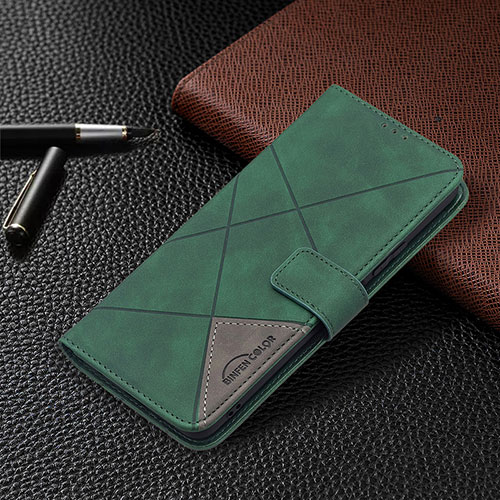 Leather Case Stands Flip Cover Holder BF2 for Xiaomi Redmi Note 10 Pro 4G Green