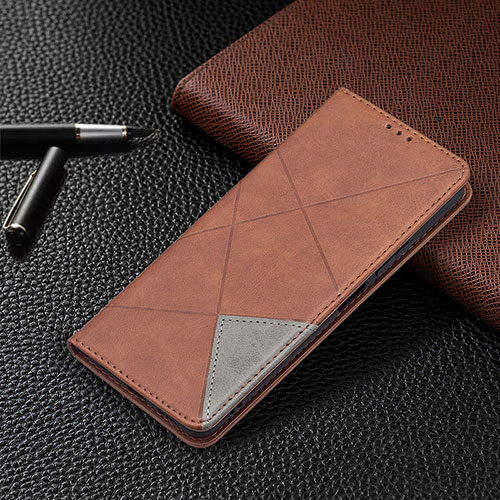 Leather Case Stands Flip Cover Holder BF5 for Xiaomi Redmi Note 10 Pro 4G Brown