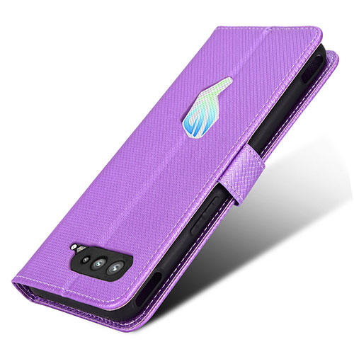 Leather Case Stands Flip Cover Holder BY1 for Asus ROG Phone 5 Pro Purple