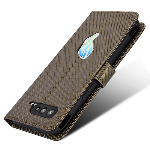 Leather Case Stands Flip Cover Holder BY1 for Asus ROG Phone 5s Brown