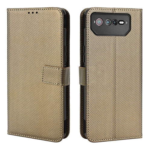 Leather Case Stands Flip Cover Holder BY1 for Asus ROG Phone 6 Brown