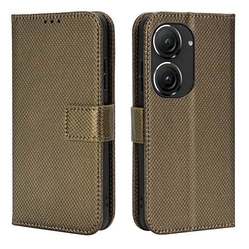 Leather Case Stands Flip Cover Holder BY1 for Asus Zenfone 9 Brown