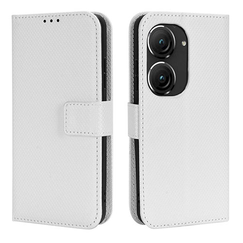 Leather Case Stands Flip Cover Holder BY1 for Asus Zenfone 9 White