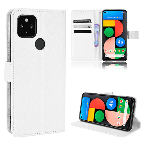 Leather Case Stands Flip Cover Holder BY1 for Google Pixel 5 XL 5G White