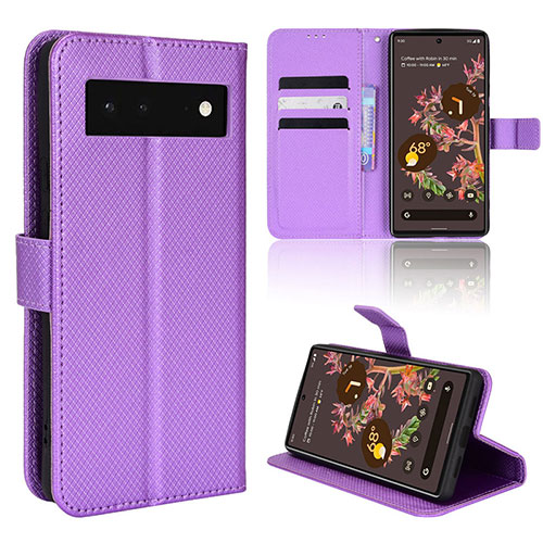 Leather Case Stands Flip Cover Holder BY1 for Google Pixel 6 5G Purple