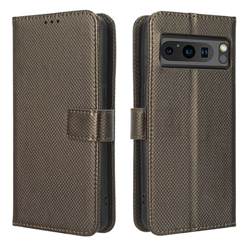 Leather Case Stands Flip Cover Holder BY1 for Google Pixel 8 Pro 5G Brown