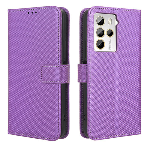 Leather Case Stands Flip Cover Holder BY1 for HTC U23 5G Purple