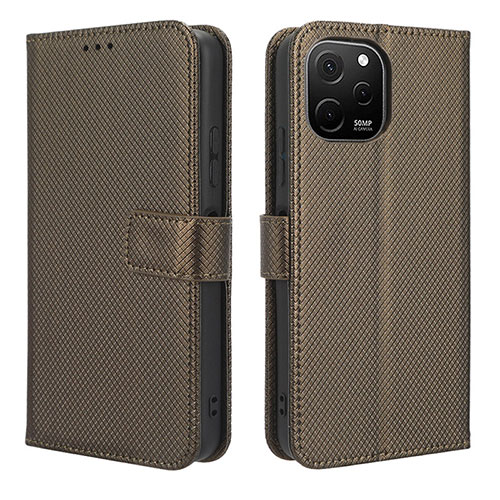 Leather Case Stands Flip Cover Holder BY1 for Huawei Enjoy 50z Brown