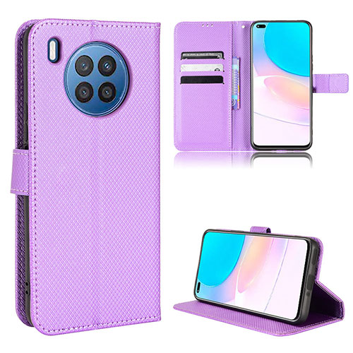 Leather Case Stands Flip Cover Holder BY1 for Huawei Honor 50 Lite Purple