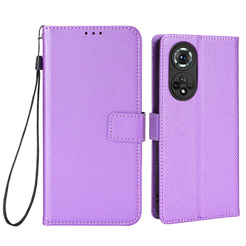 Leather Case Stands Flip Cover Holder BY1 for Huawei Honor 50 Pro 5G Purple