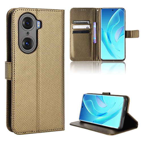 Leather Case Stands Flip Cover Holder BY1 for Huawei Honor 60 Pro 5G Brown