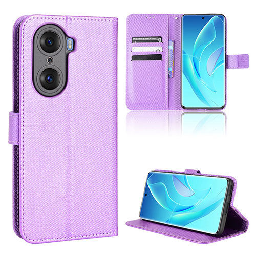 Leather Case Stands Flip Cover Holder BY1 for Huawei Honor 60 Pro 5G Purple