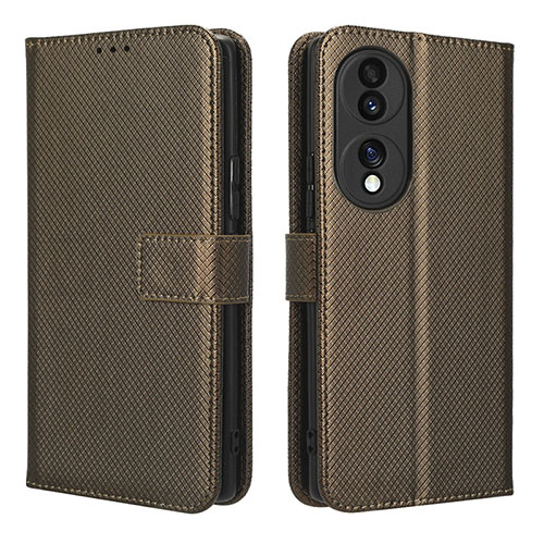 Leather Case Stands Flip Cover Holder BY1 for Huawei Honor 70 5G Brown