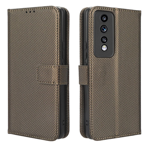 Leather Case Stands Flip Cover Holder BY1 for Huawei Honor 80 GT 5G Brown