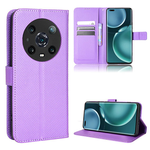 Leather Case Stands Flip Cover Holder BY1 for Huawei Honor Magic4 Pro 5G Purple