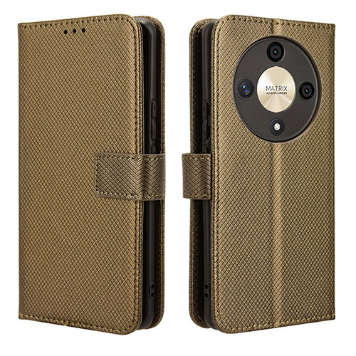 Leather Case Stands Flip Cover Holder BY1 for Huawei Honor Magic6 Lite 5G Brown