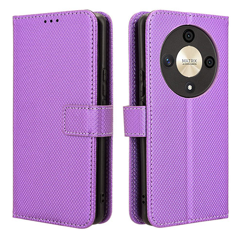 Leather Case Stands Flip Cover Holder BY1 for Huawei Honor Magic6 Lite 5G Purple