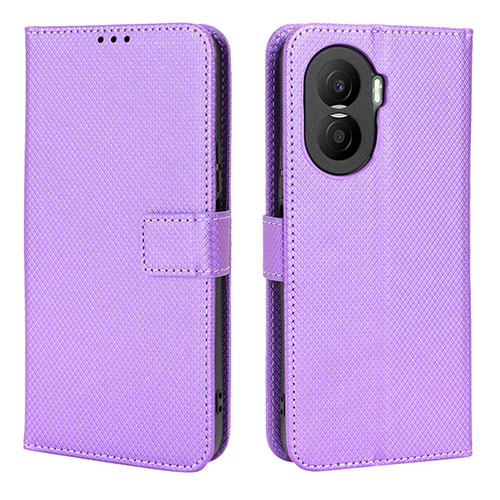 Leather Case Stands Flip Cover Holder BY1 for Huawei Honor X40i 5G Purple