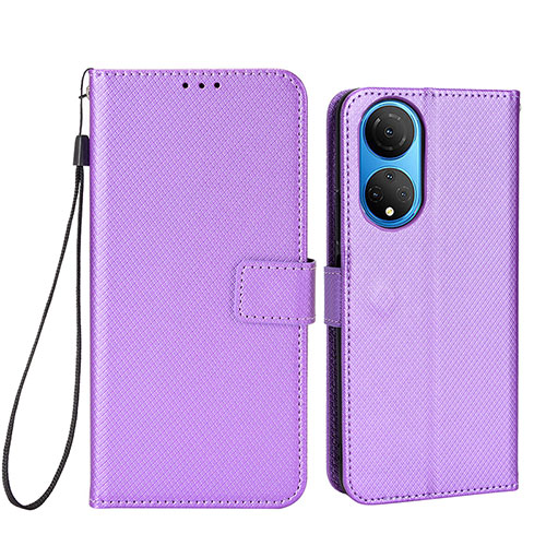 Leather Case Stands Flip Cover Holder BY1 for Huawei Honor X7 Purple