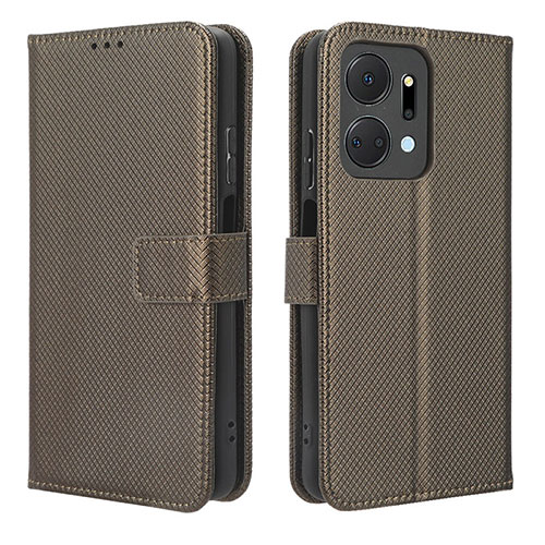 Leather Case Stands Flip Cover Holder BY1 for Huawei Honor X7a Brown