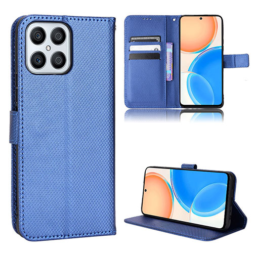 Leather Case Stands Flip Cover Holder BY1 for Huawei Honor X8 4G Blue