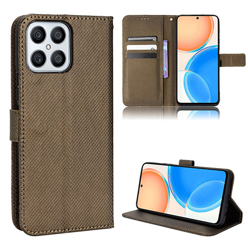 Leather Case Stands Flip Cover Holder BY1 for Huawei Honor X8 4G Brown