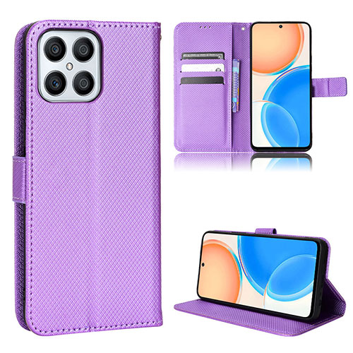 Leather Case Stands Flip Cover Holder BY1 for Huawei Honor X8 4G Purple