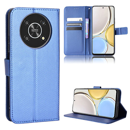 Leather Case Stands Flip Cover Holder BY1 for Huawei Honor X9 5G Blue