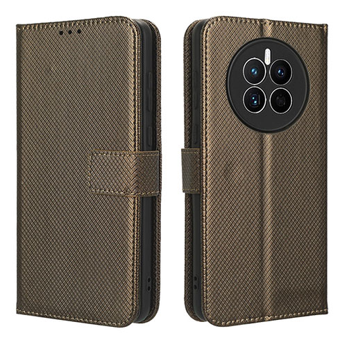 Leather Case Stands Flip Cover Holder BY1 for Huawei Mate 50 Brown