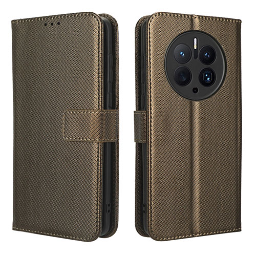 Leather Case Stands Flip Cover Holder BY1 for Huawei Mate 50 Pro Brown