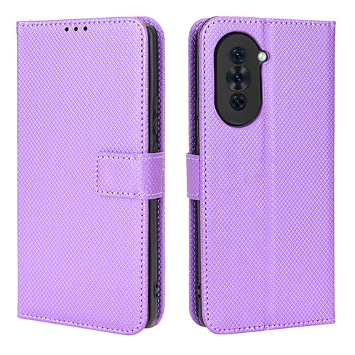 Leather Case Stands Flip Cover Holder BY1 for Huawei Nova 10 Purple